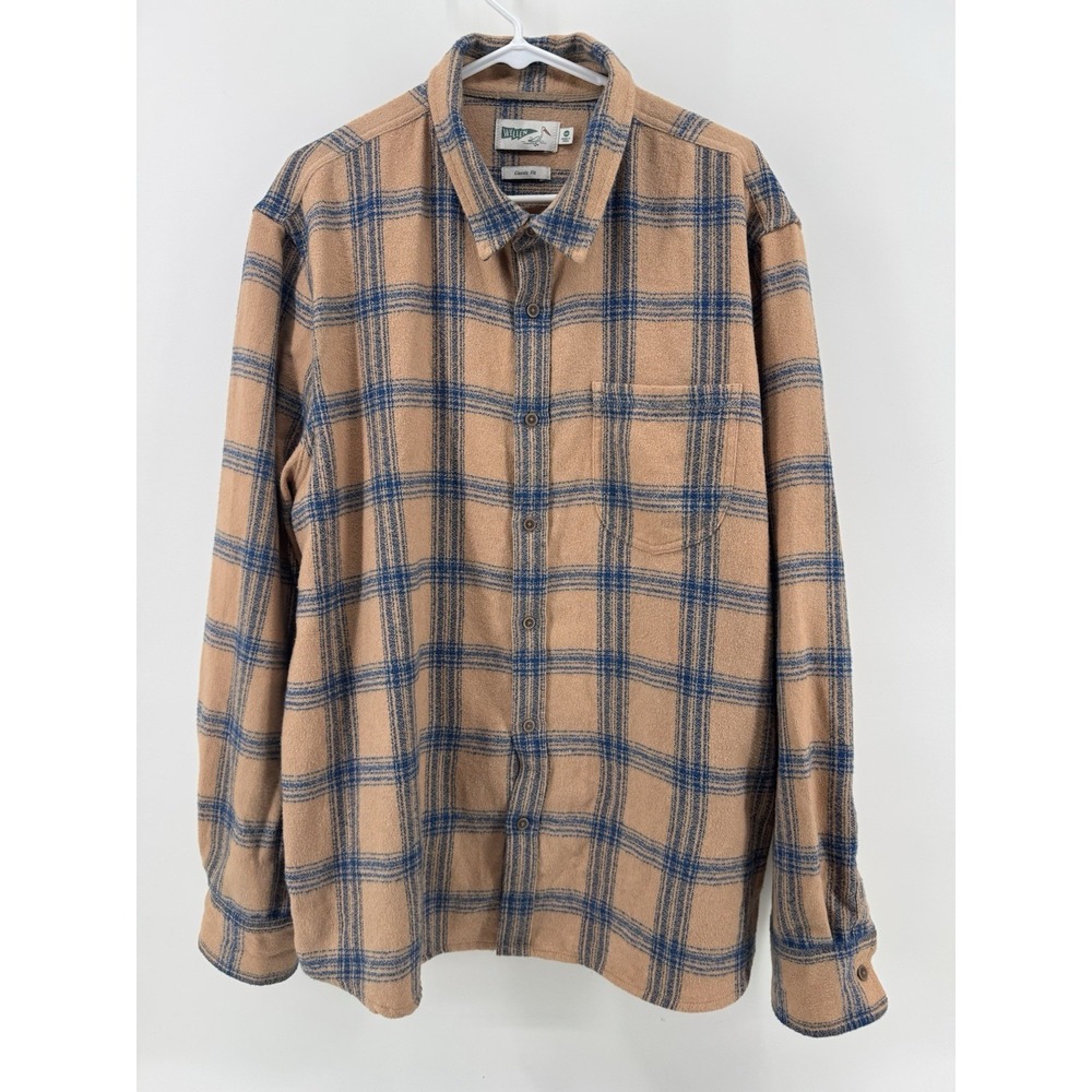 Wellen Hazy Plaid Flannel Button Down Shirt Size‎ XXL 2XL Blue Tan Gorpcore